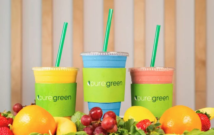 Pure Green smoothie cups with fresh fruit